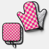 Hot pink and tan checkerboard pattern ofenhandschuh & Topflappen-Set (Vorderseite/Rückseite)