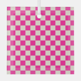 Hot pink and tan checkerboard pattern ornament aus glas
