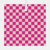 Hot pink and tan checkerboard pattern ornament aus glas (Rückseite)