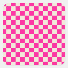 Hot pink and tan checkerboard pattern quadratischer aufkleber