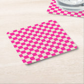 Hot pink and tan checkerboard pattern rechteckiger pappuntersetzer (angewinkelt)