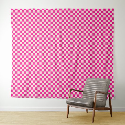 Hot pink and tan checkerboard pattern wandteppich (Beispiel (Horizontal))