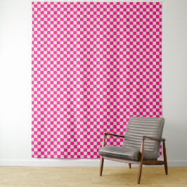 Hot pink and tan checkerboard pattern wandteppich