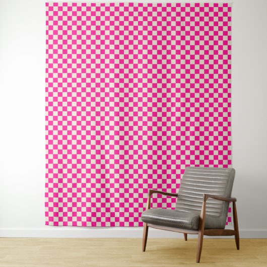Hot pink and tan checkerboard pattern wandteppich (Beispiel)