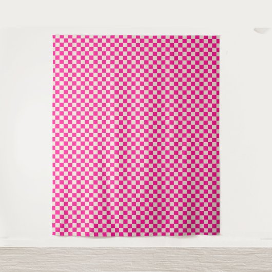 Hot pink and tan checkerboard pattern wandteppich (Vorderseite)