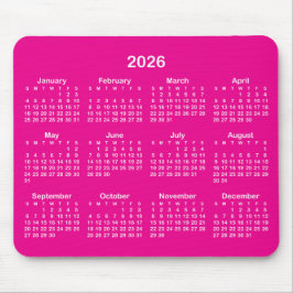 Hot Pink and White 2026 Calendar Mousepad