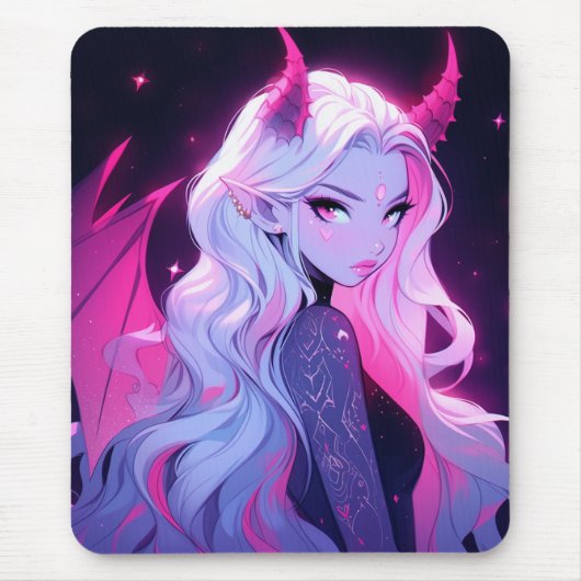 Hot Pink Anime Girl Succubus Koakuma Kleiner Teufe Mousepad (Vorne)