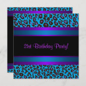 Hot Pink Aquamarin Blue Lila Leopard 21. Geburtsta Einladung (Vorne/Hinten)