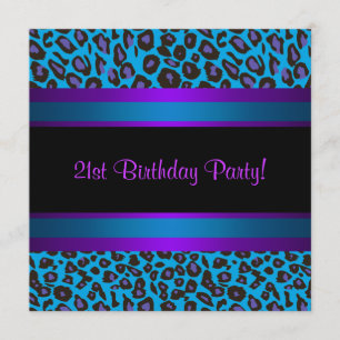 Hot Pink Aquamarin Blue Lila Leopard 21. Geburtsta Einladung