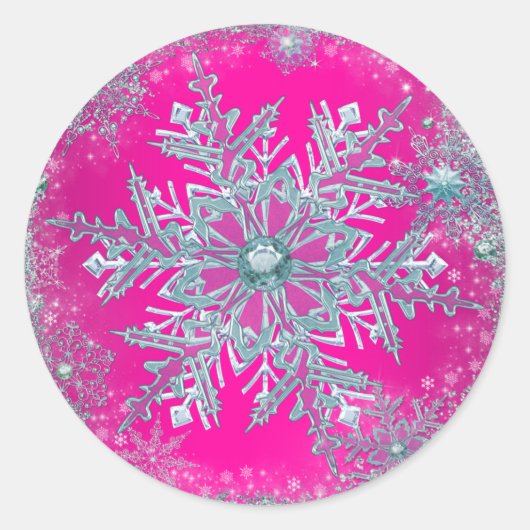 Hot Pink Aquamarin Blue Snowflake Aufkleber (Vorderseite)