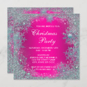 Hot Pink Aquamarin Blue Snowflake Weihnachten Part Einladung (Vorne/Hinten)