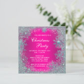 Hot Pink Aquamarin Blue Snowflake Weihnachten Part Einladung (Stehend Vorderseite)