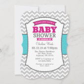 Hot Pink Aquamarin Gray Zickzack Baby Dusche Einla Einladung (Vorderseite)