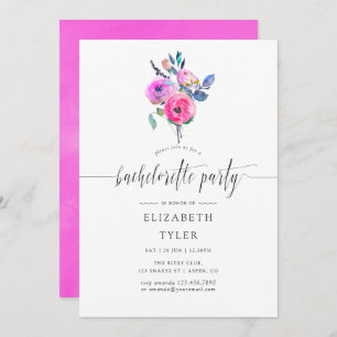 Hot-Pink-Aquarell-Junggeselinnen-Abschied Einladung