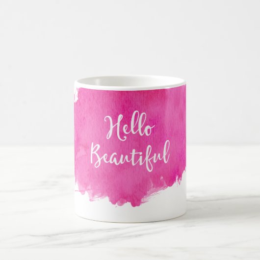 Hot Pink Aquarell Paint Spritzer Hallo Beautiful Kaffeetasse (Mittel)