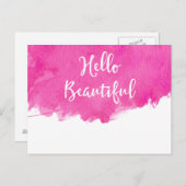 Hot Pink Aquarell Paint Spritzer Hallo Beautiful Postkarte (Vorne/Hinten)