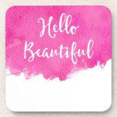 Hot Pink Aquarell Paint Spritzer Hallo Beautiful Untersetzer (Vorderseite)