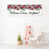 Hot Pink Aquarellbäume Begrüßung Zuhause Long Banner (Insitu)