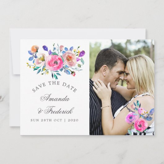Hot-Pink-Aquarellblume Hochzeit Sichern Sie das Da Save The Date (Vorderseite)