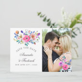 Hot-Pink-Aquarellblume Hochzeit Sichern Sie das Da Save The Date (Stehend Vorderseite)