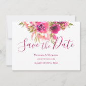 Hot Pink Aquarellfarbe Save the Date Blütenfarbe Einladung (Vorderseite)