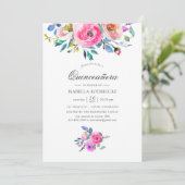 Hot-Pink-Aquarellfarben-Quinceñera Einladung (Stehend Vorderseite)