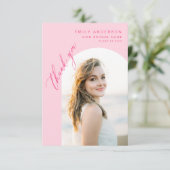 Hot Pink Arch Graduate Simple Foto Vielen Dank Dankeskarte (Stehend Vorderseite)