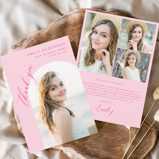 Hot Pink Arch Graduate Simple Foto Vielen Dank Dankeskarte