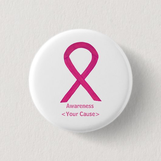 Hot Pink Awareness Ribbon Custom Art Buttone Button (Vorderseite)
