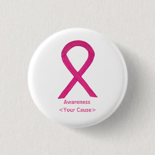 Hot Pink Awareness Ribbon Custom Art Buttone Button