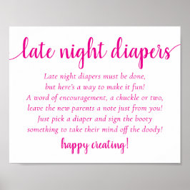 Hot Pink Baby Dusche | Späte Nacht Windeln Zeichen Poster