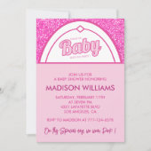 Hot Pink Babydusche Einladung Typografie Glitzer (Vorderseite)