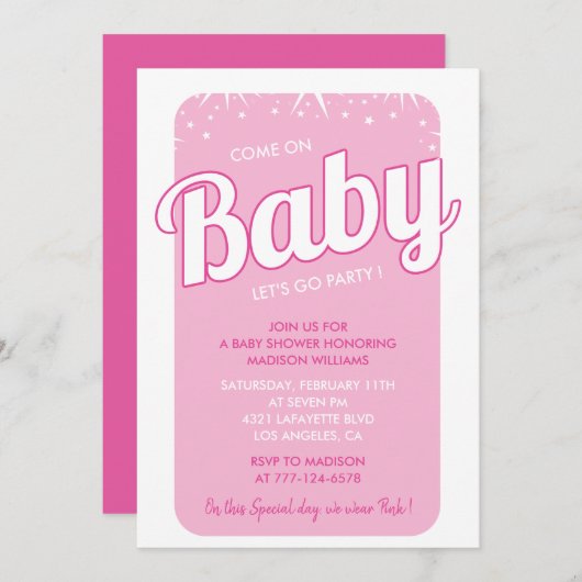 Hot-Pink-Babydusche-Einladungen Typografie Einladung (Vorne/Hinten)