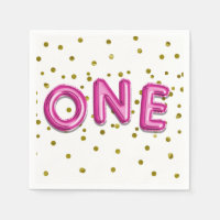 Hot Pink Balloons Gold Dots ONE 1. Geburtstag Part