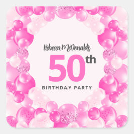 Hot Pink Balloons Imitate Glitzer 50. Geburtstagsp Quadratischer Aufkleber