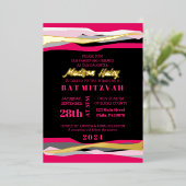 Hot Pink Bar Bat Mitzvah Einladung mit Goldfolie (Stehend vorne)