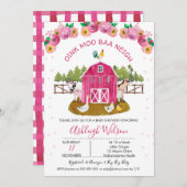 Hot Pink Barn Farm Tiere Baby Dusche Einladung (Vorne/Hinten)