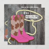 Hot Pink Barn Wood Cowgirl Kinderdusche Einladung (Vorne/Hinten)