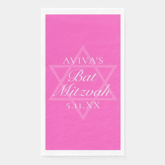 Hot Pink Bat Mitzvah Party Star of David Custom Serviette (Vorderseite)