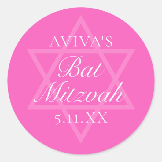 Hot Pink Bat Mitzvah Party Star von David Runder Aufkleber (Vorderseite)