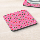 Hot Pink Berry Cherry Birthday Plastik Untersetzer (Linke Seite)
