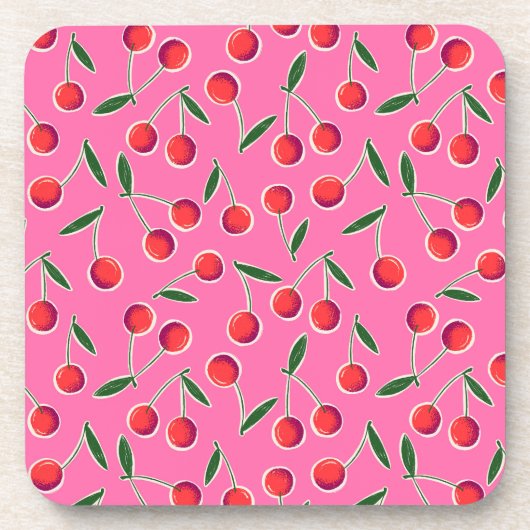 Hot Pink Berry Cherry Birthday Plastik Untersetzer (Vorderseite)