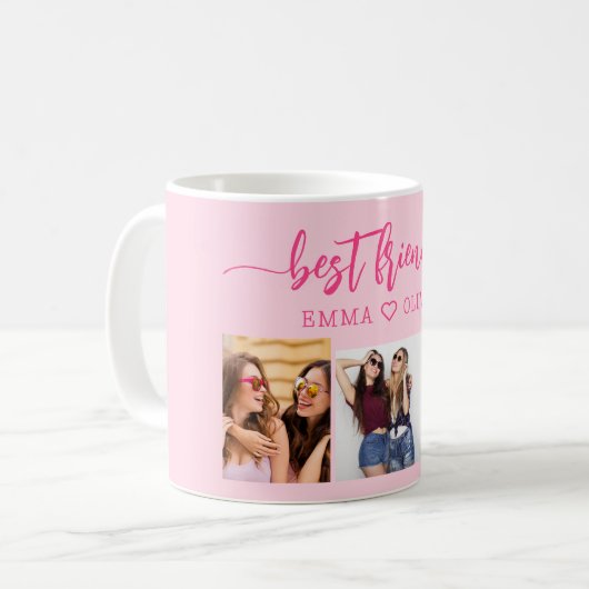 Hot Pink Best Friends 3 Foto Collage Keepake Kaffeetasse (Vorderseite Links)
