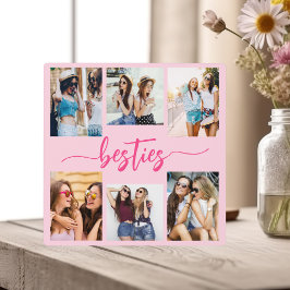 Hot Pink Besties Friends 6 Foto Collage Keepake Fotoplatte