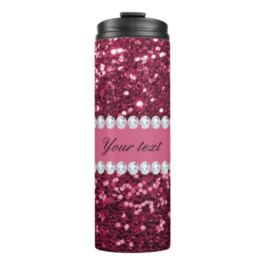 Hot Pink Big Imitats Glitzer und Diamanten Thermosbecher (Vorderseite)