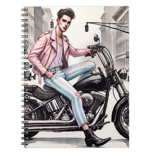 Hot-Pink-Biker Notizblock (Vorderseite)