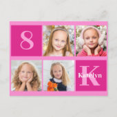 Hot Pink Birthday Girl Foto Collage Chic Postkarte (Vorderseite)