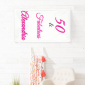 Hot Pink Black 50 & Fabulous 50th Birthday Banner (Insitu)