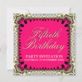 Hot Pink & Black 50. Tribal Lace Geburtstagsparty Einladung