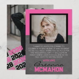 Hot Pink & Black Abschluss 2 Foto Dankeschön Karte